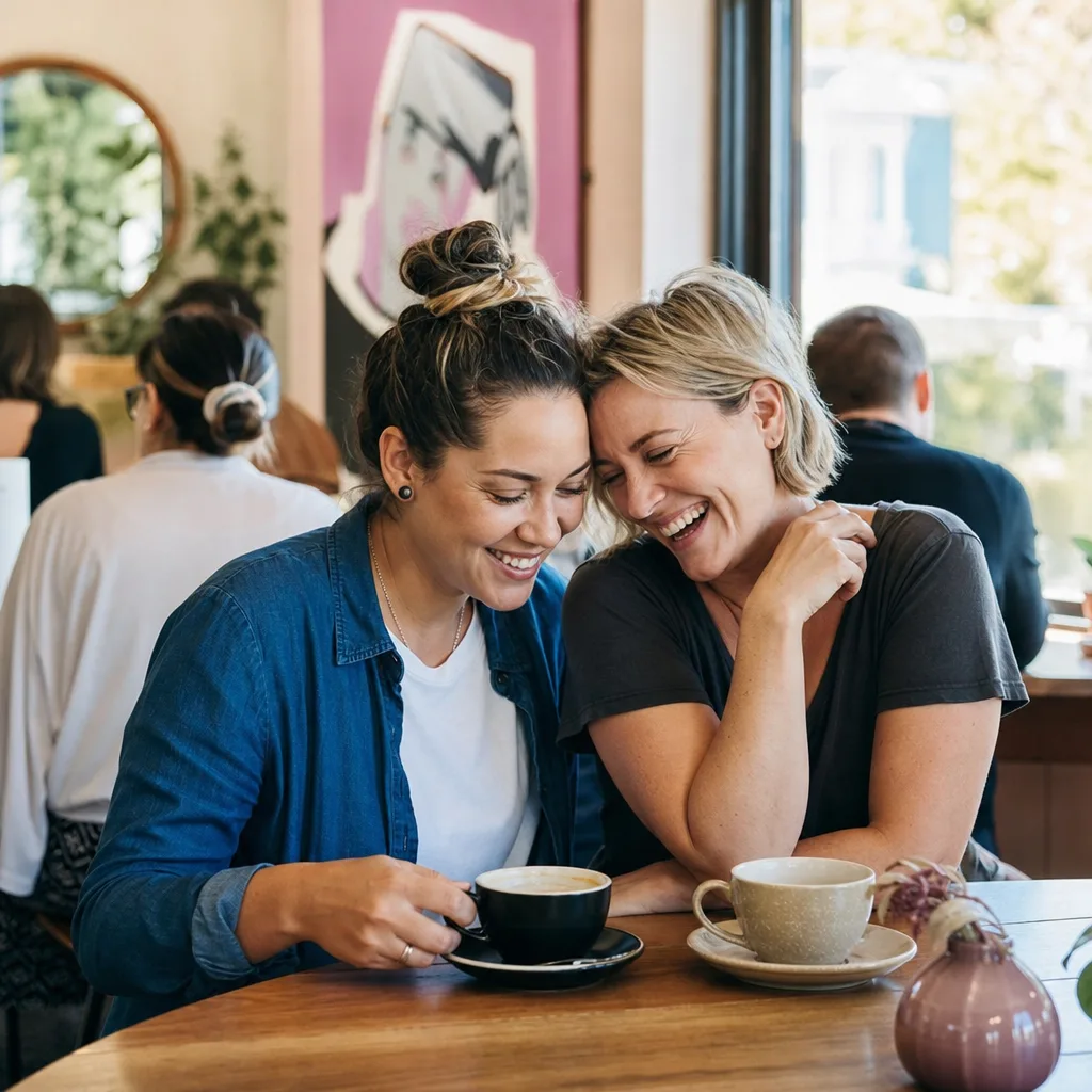 Two women meeting over coffee at Eden Court in Inverness