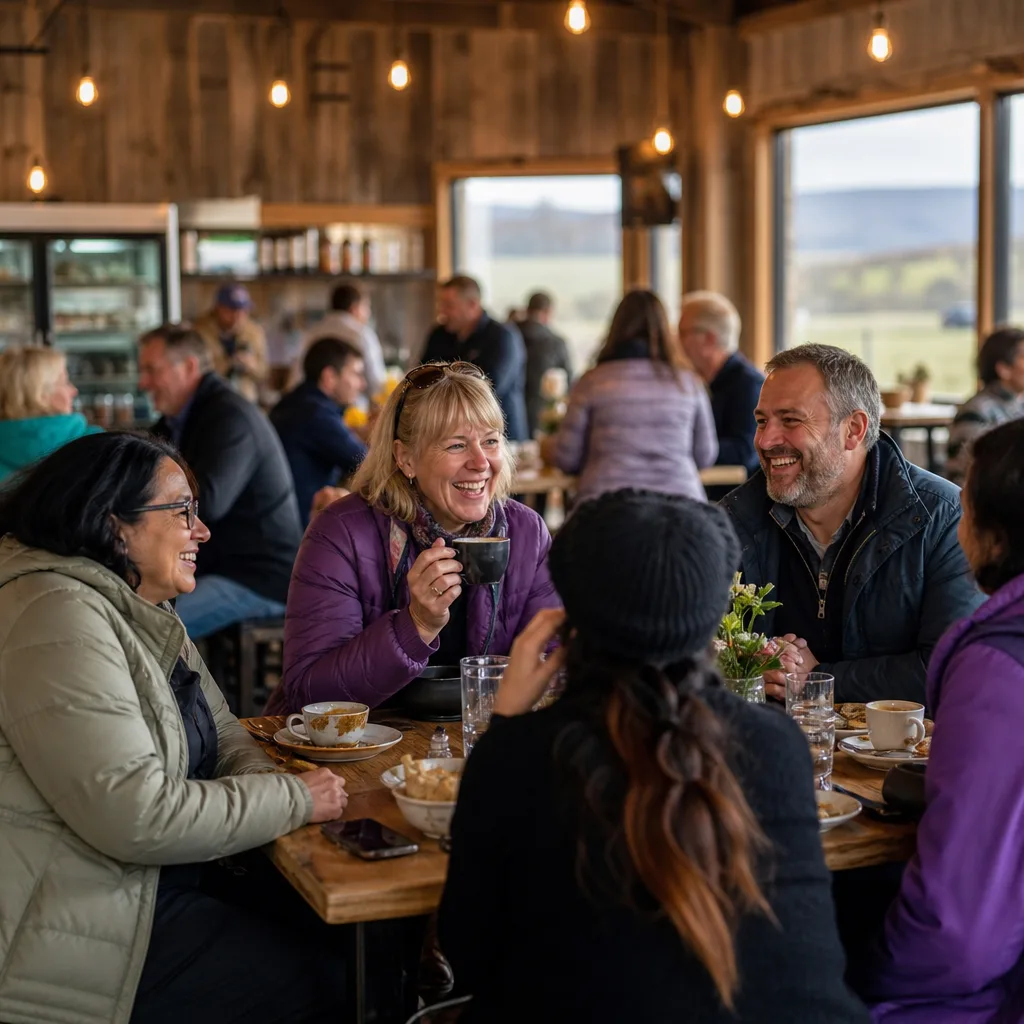 Adults chatting during a relaxed Highland walking group break